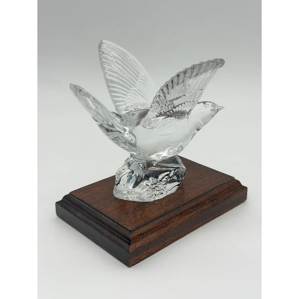 Waterford Crystal Collectors Society NIGHTINGALE Bird Figurine Wood Base